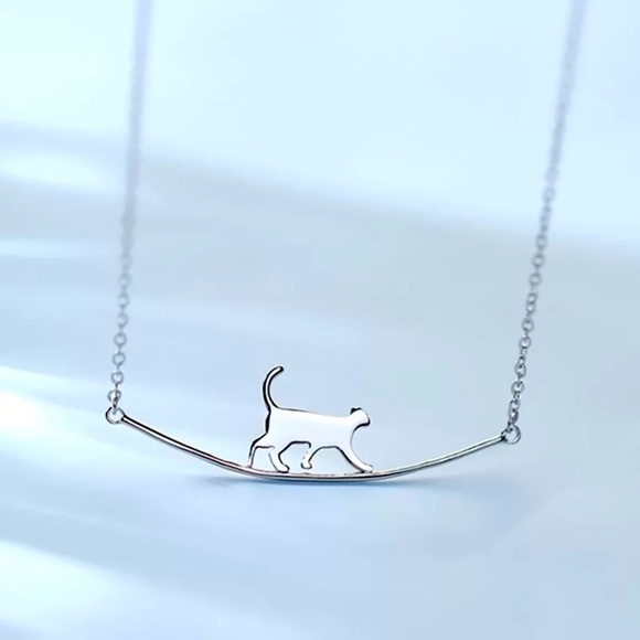 🌟 Sterling Silver 925 Cat Necklace - Picture 1 of 4